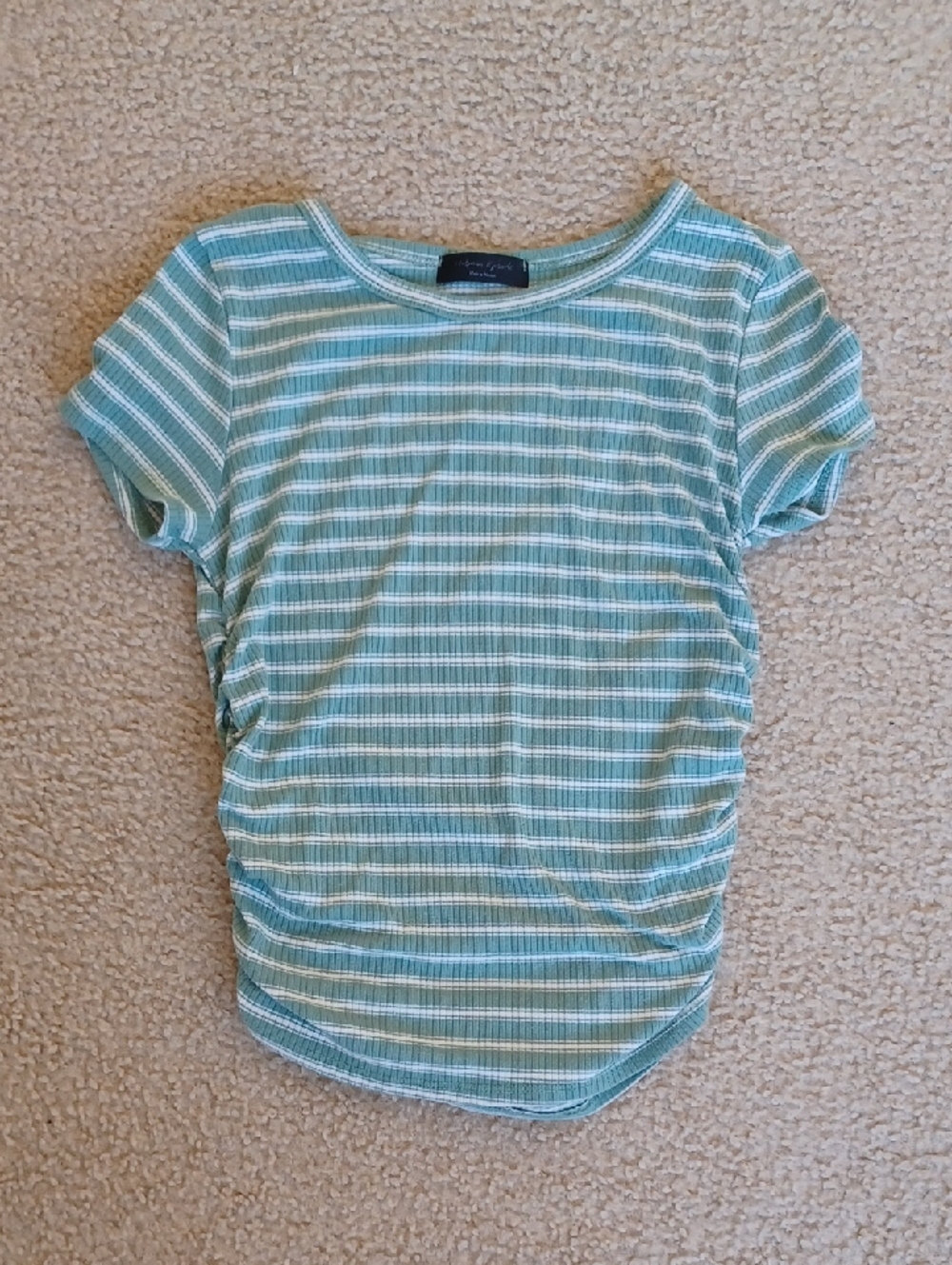 Urban Episode Mint and White Striped Ruched Ribbed Short Sleeve Tee